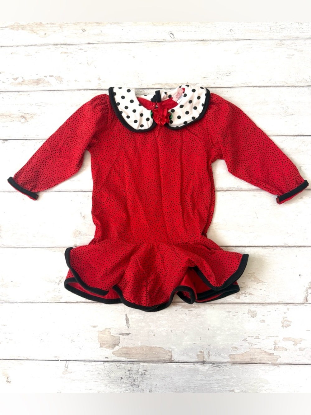 Vintage 3T Buster Brown Girls Toddler Dress Peter Pan Collar Red Polka Dots